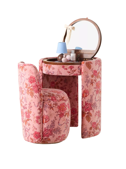 Jane Upholstered Vanity & Stool Set in Pink Floral