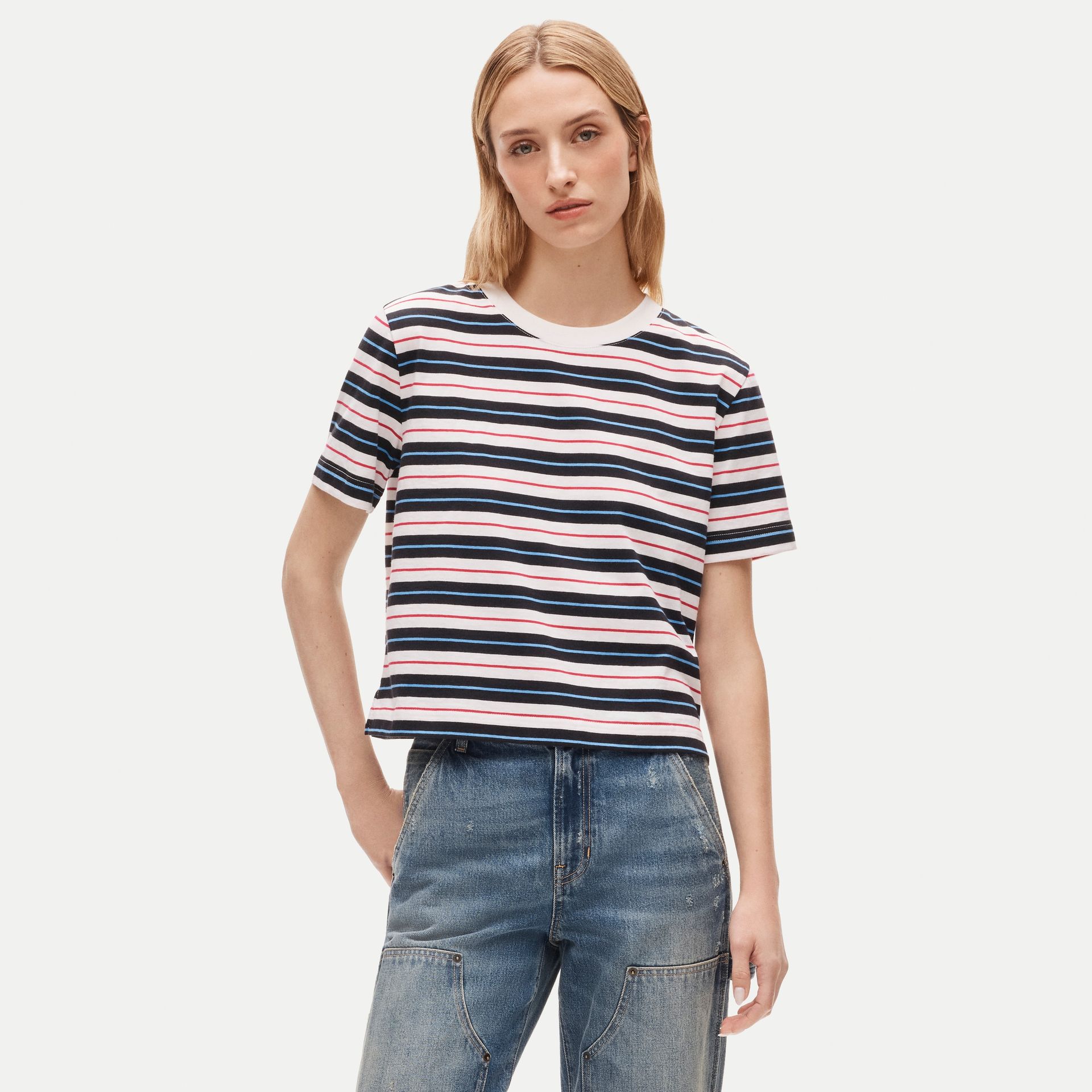 J.Crew, Boyfriend Jersey Relaxed Cropped T-Shirt in Stripe