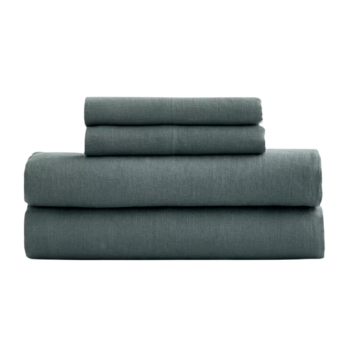 European Linen Stripe Sheet Set in Ocean