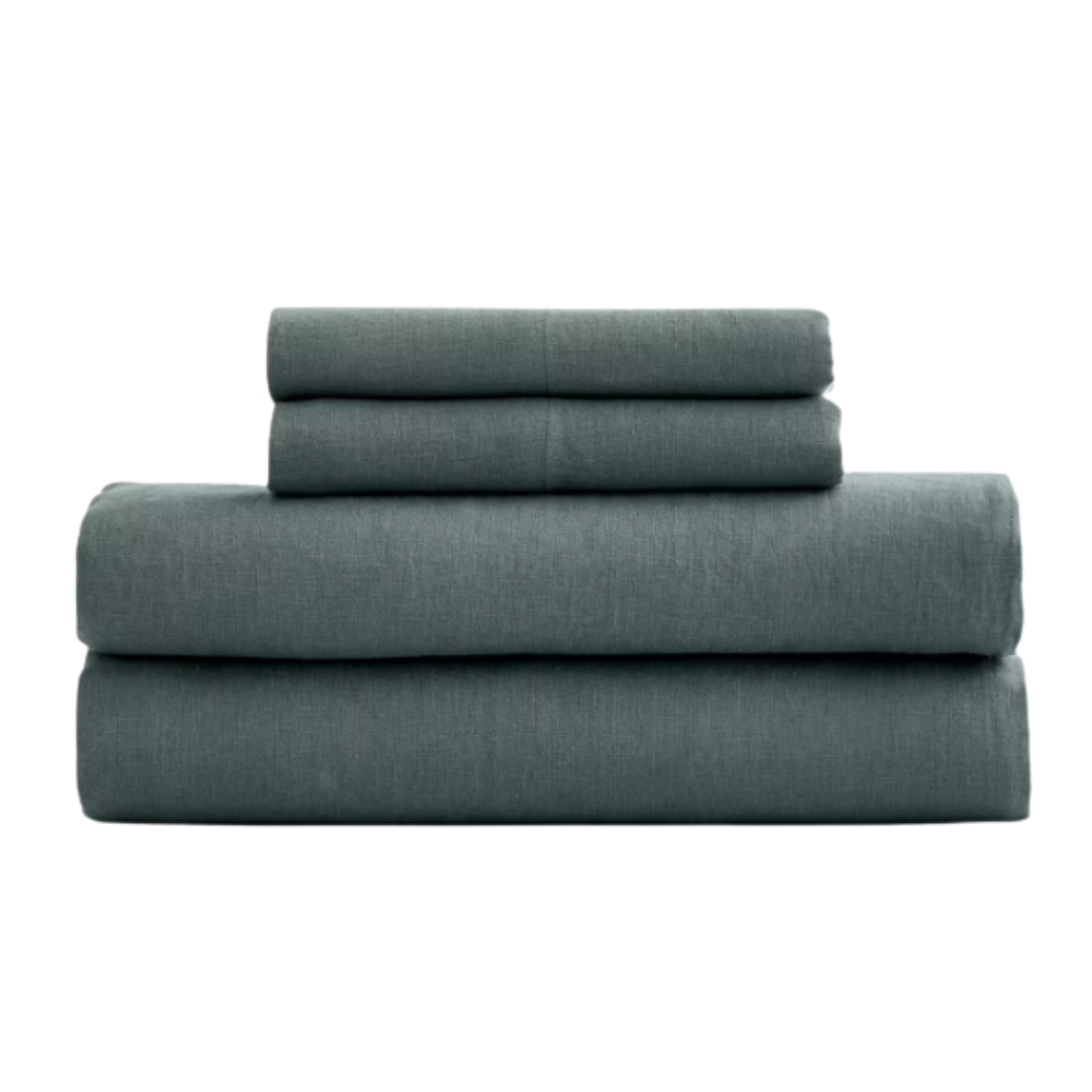 European Linen Stripe Sheet Set | Quince in Terracotta/white Stripe