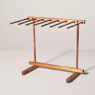 A wooden pasta rack