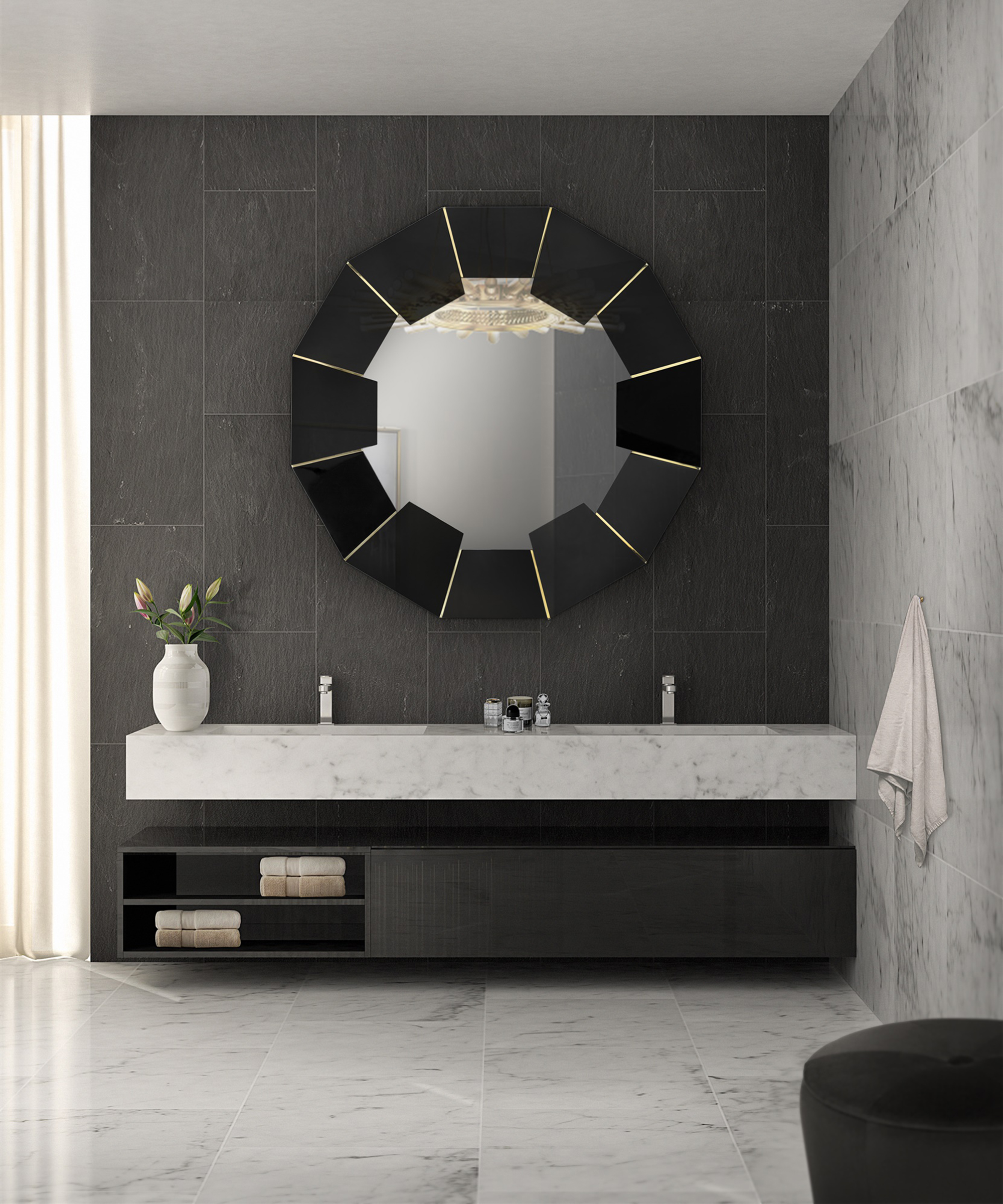 Darian Black Bathroom Mirror by Maison Valentina