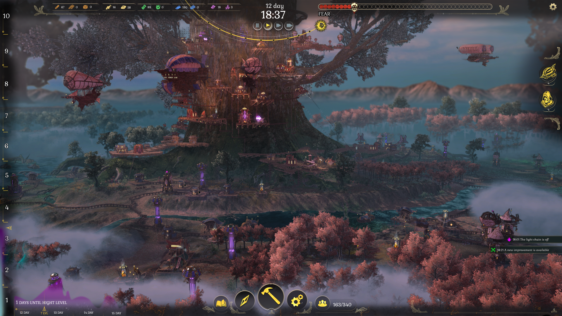 Dark Switch is a fantasy city-builder where you construct a metropolis around a massive tree, but watch out for the fog that drives citizens mad