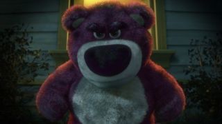 angry Lotso outside a house in Toy Story 3.