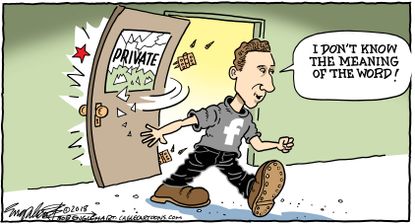 Political cartoon U.S. Mark Zuckerberg Facebook data privacy