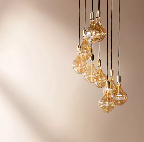 Brass multi-bulb drop pendant light.