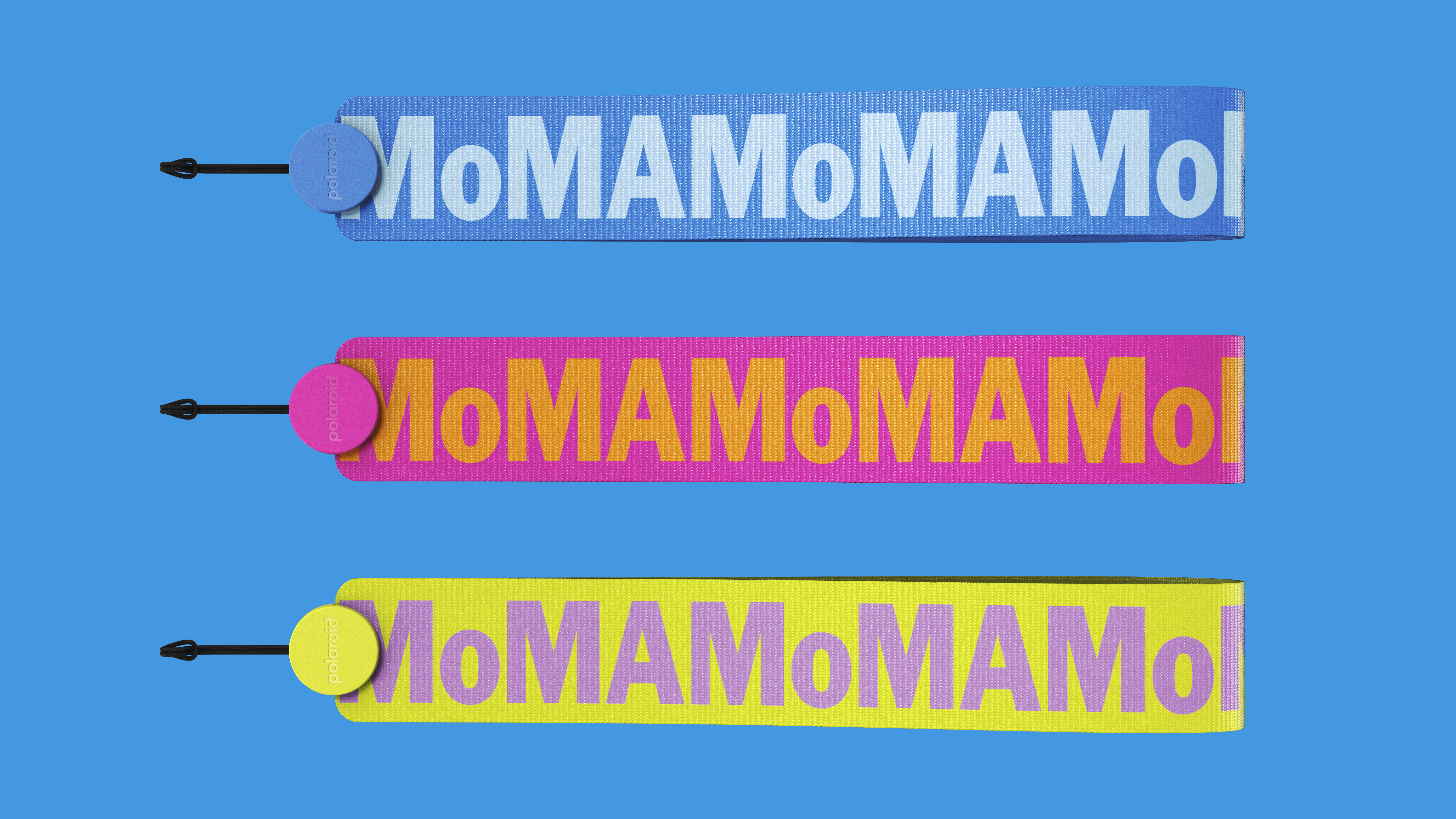 Polaroid Now Instant Camera Generation 3 - MoMa Edition camera straps against a blue background