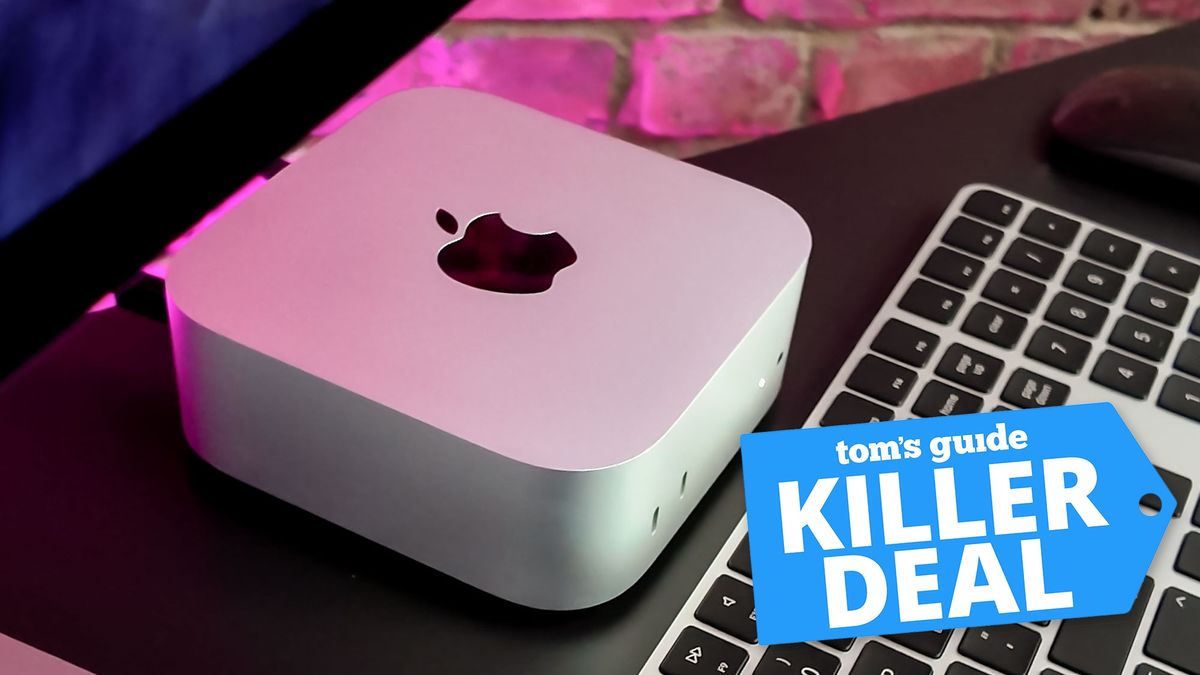 Mac mini M4 seen on a desk with a Tom&#039;s Guide &#039;killer deal&#039; badge