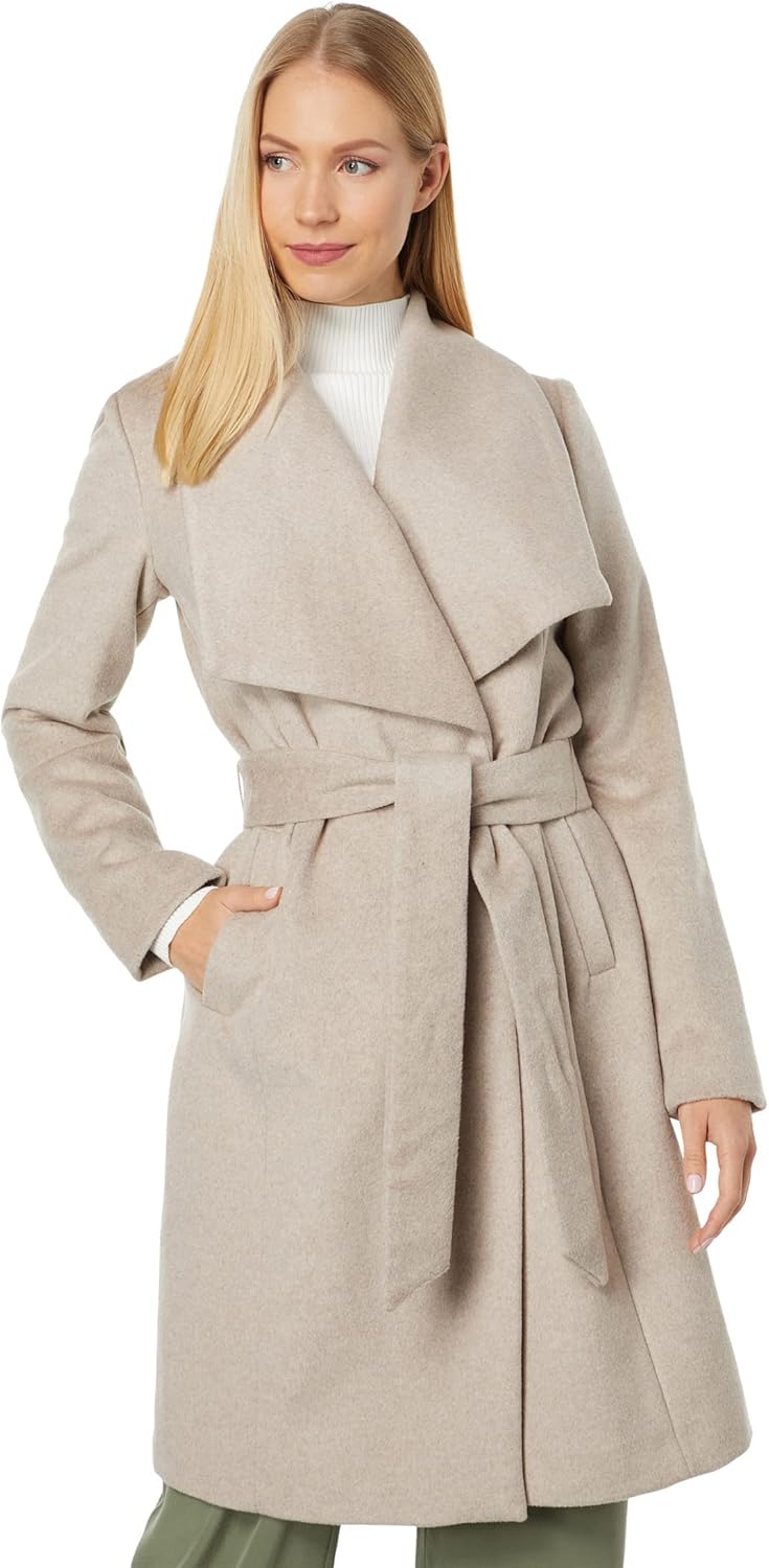 Cole Haan Women's Wool Wrap Coat, Bone, 10