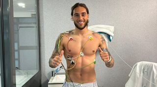 Cordoba's Dragisa Gudelj poses the day after suffering a cardiac arrest in a game against Racing Ferrol in March 2023.