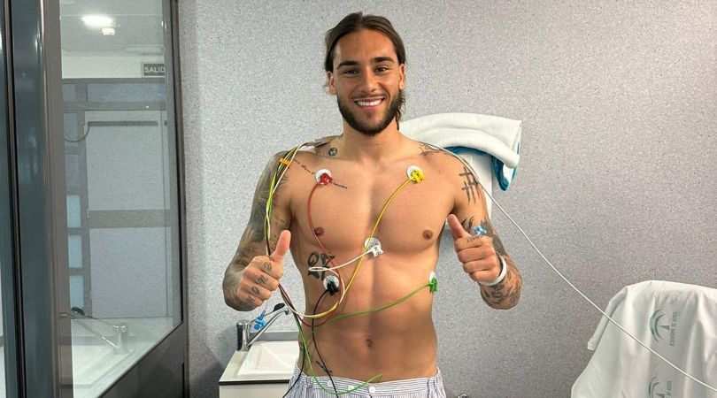 Cordoba&#039;s Dragisa Gudelj poses the day after suffering a cardiac arrest in a game against Racing Ferrol in March 2023.