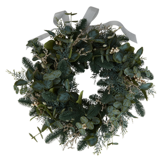 65cm Pre-Lit Frosted Eucalyptus Wreath