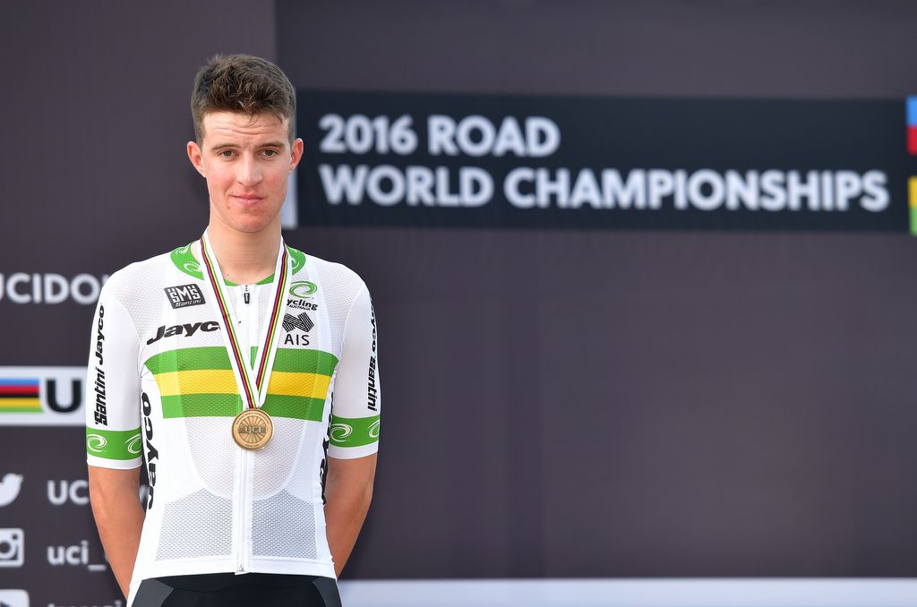 Miles Scotson (Australia) on the podium with his bronze medal