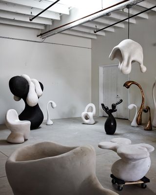 Sculptures displayed in Gregory's studio