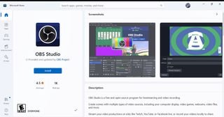 Image of OBS Studio in MS Store
