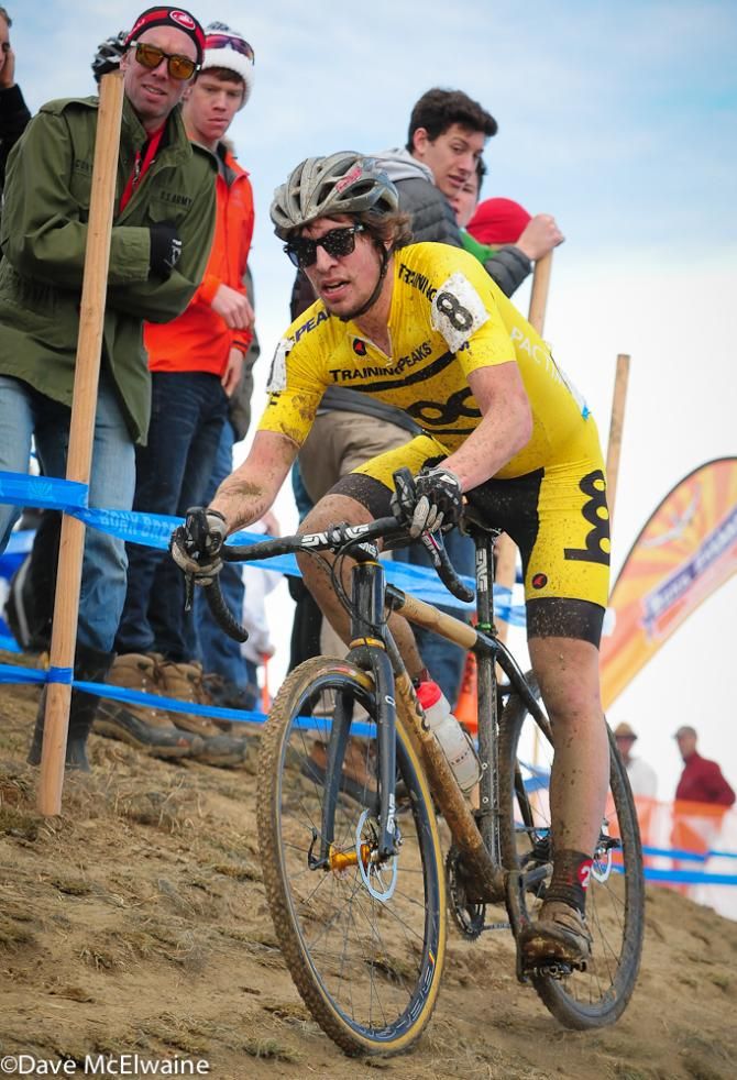 Skyler Trujillo (Boo Bicycles) entering an off-camber section of course