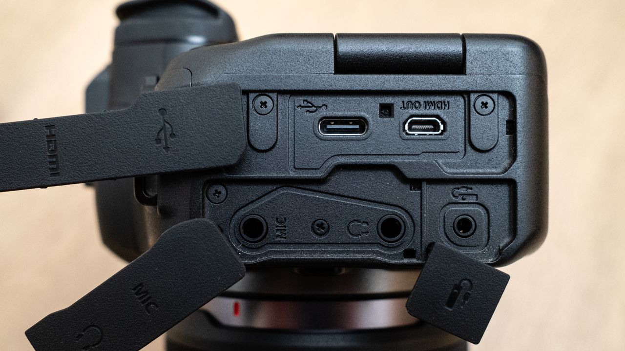 Canon EOS R6 Mark II ports for connecting accessories