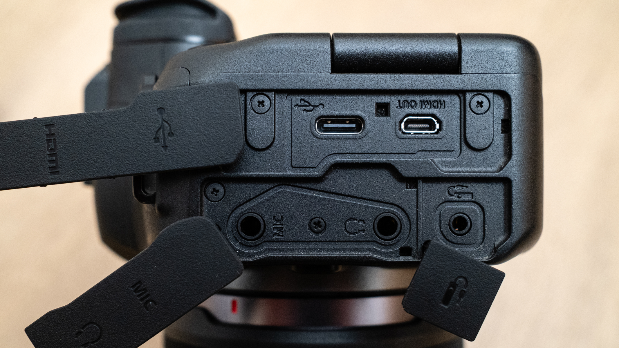 Canon EOS R6 Mark II ports for connecting accessories