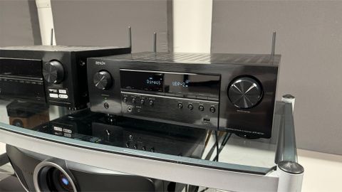 Denon AVR-S670H home cinema amplifier on glass AV rack