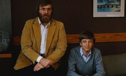 Paul Allen (left) poses with Microsoft co-founder Bill Gates in 1984.