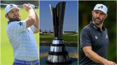 Tyrrell Hatton and Dustin Johnson along with the PIF Saudi International trophy