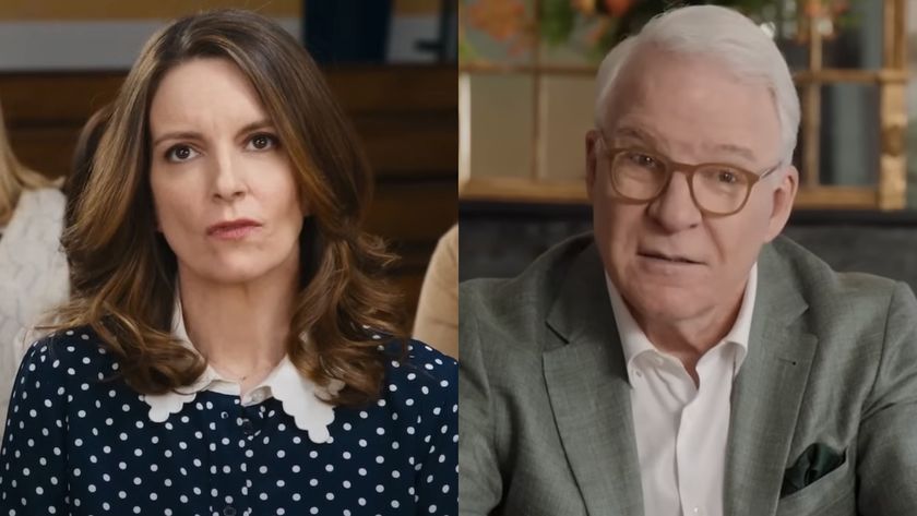 Tina Fey wearing polka dots in 2024&#039;s Mean Girls/ Steve Martin in a suit and glasses in Season 4 of Only Murders In The Building (side by side image) 