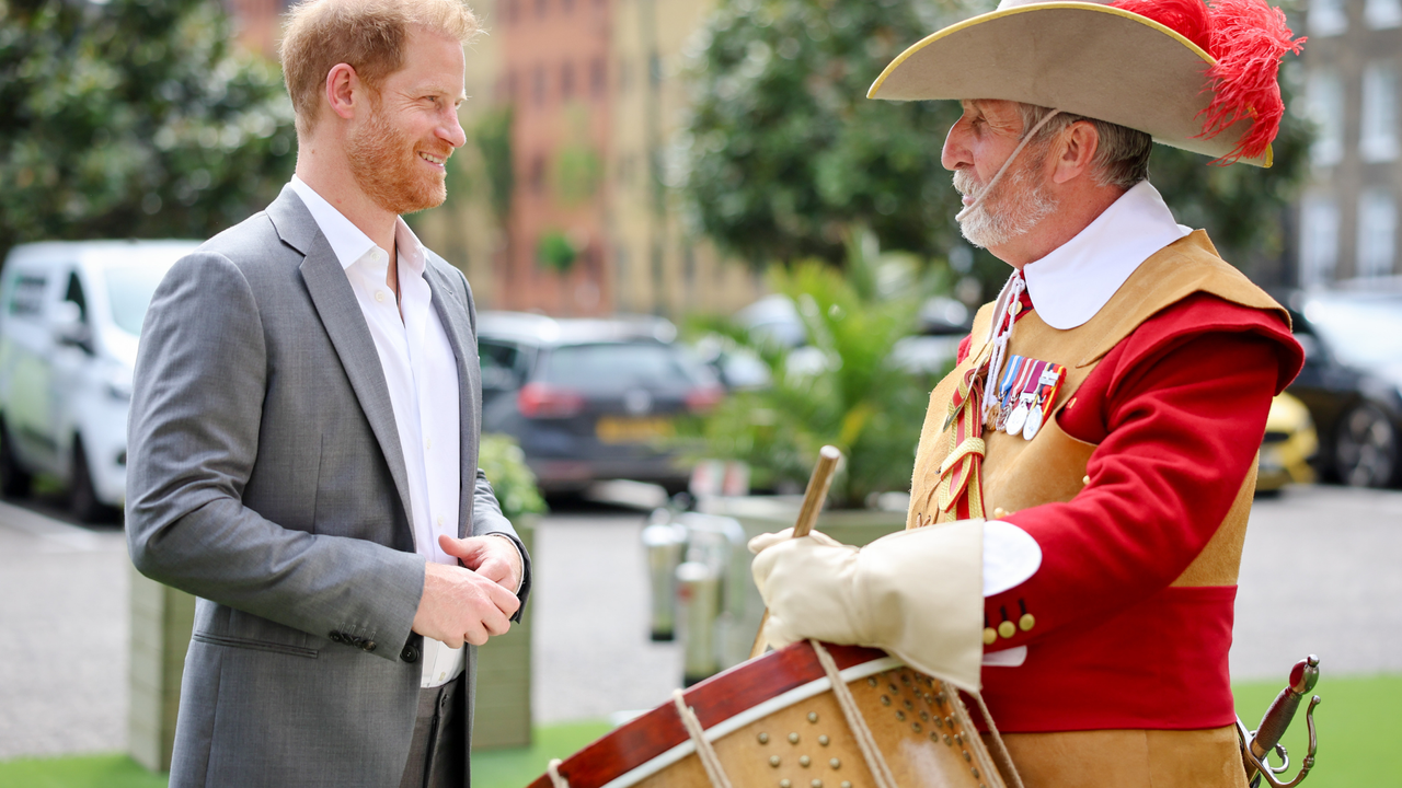 Prince Harry, The Duke of Sussex, Patron of the Invictus Games Foundation speaks with Pikemen and Musketeers during The Invictus Games Foundation Conversation titled &quot;Realising a Global Community&quot; at the Honourable Artillery Company on May 07, 2024 in London, England. The event marks 10 years since the inaugural Invictus Games in London 2014