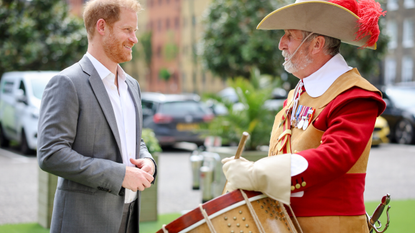 Prince Harry, The Duke of Sussex, Patron of the Invictus Games Foundation speaks with Pikemen and Musketeers during The Invictus Games Foundation Conversation titled "Realising a Global Community" at the Honourable Artillery Company on May 07, 2024 in London, England. The event marks 10 years since the inaugural Invictus Games in London 2014