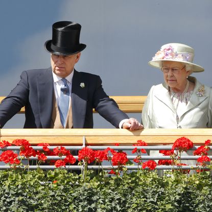 ascot, united kingdom june 18 embargoed for publication in uk newspapers until 48 hours after create date and time prince andrew, duke of york queen elizabeth ii watch the horses in the parade ring as they attend day 2 of royal ascot at ascot racecourse on june 18, 2014 in ascot, england photo by max mumbyindigogetty images