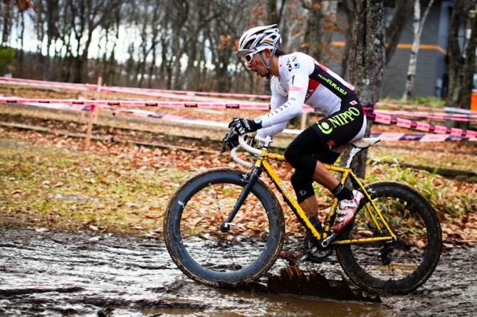 Yu Takenouchi (Team Eurasia) rides to the win on his home soil, er, mud