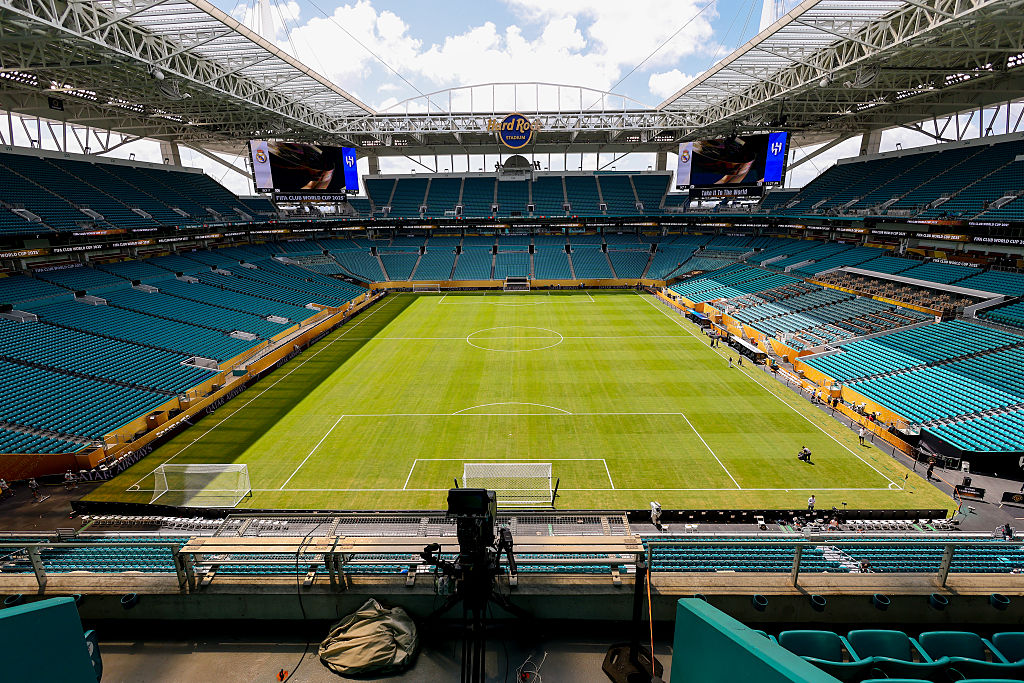 MIAMI GARDENS, FLORIDA - JUNE 18: A general interior view of Hard Rock Stadium, host venue of the FIFA World Cup 2026 ahead of the FIFA Club World Cup 2025 group H match between Real Madrid CF and Al Hilal at Hard Rock Stadium on June 18, 2025 in Miami Gardens, Florida. (Photo by Robbie Jay Barratt - AMA/Getty Images)