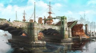 Ruined ship and bridge