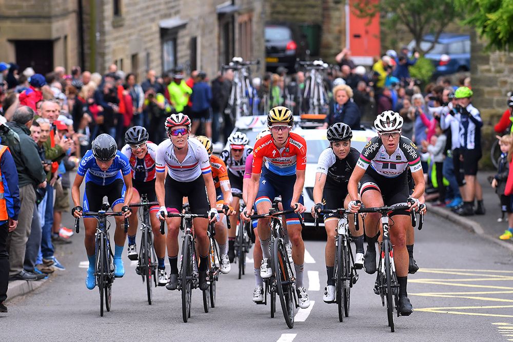 The peloton in action during stage 4 at the Women's Tour