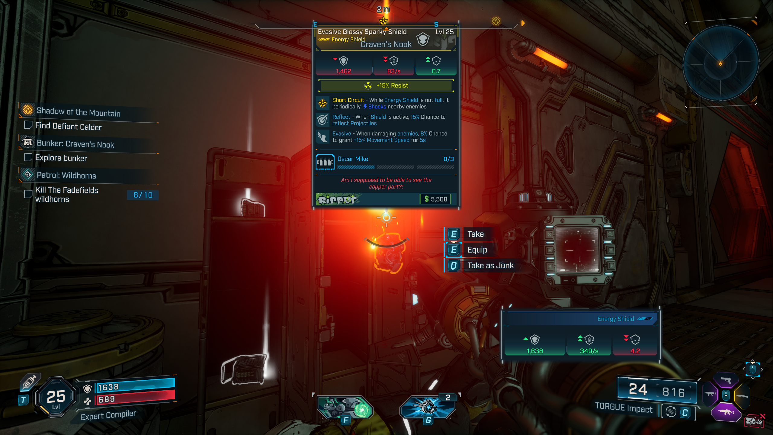 Borderlands 4 firmware: A legendary shield in a container which has dropped with a firmware bonus.