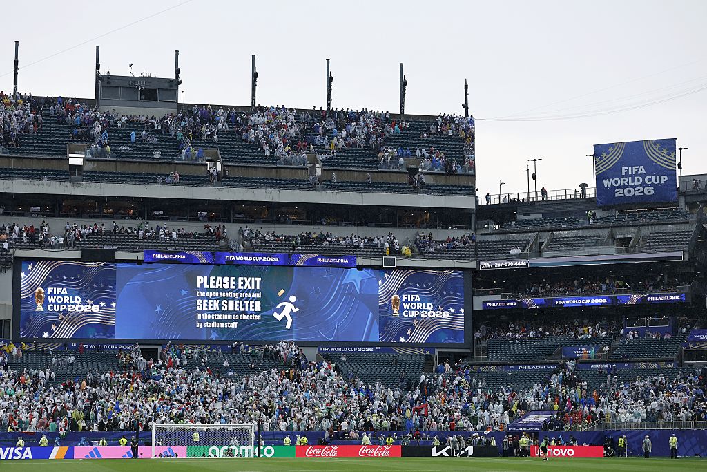 Thunderstorm during the FIFA 2026 World Cup Group I match between France and Iraq at the Philadelphia Stadium on June 22, 2026