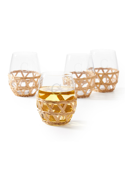 Hand-Woven Cane Stemless Wine Glasses