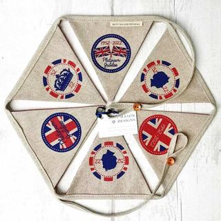 Jubilee decorations and decor ideas with rustic fabric bunting