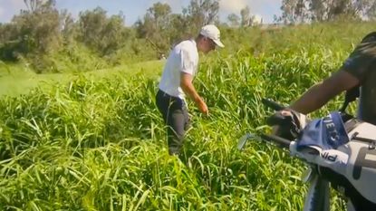 Viktor Hovland pictured in the thick rough