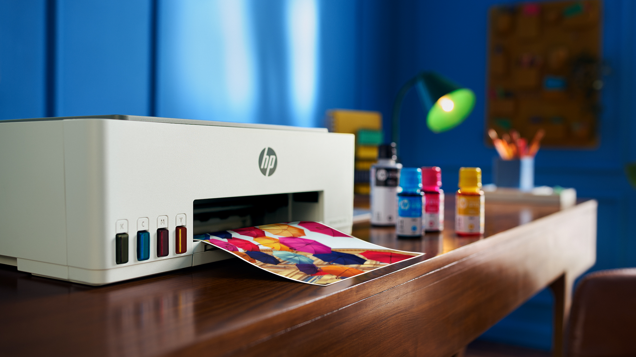 HP Smart Tank printer close up on a desk