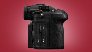 The Panasonic GH6 camera on a red background