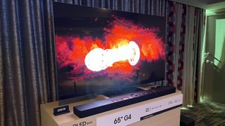 LG G4 OLED TV showing spaceship on screen
