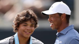 Charlie Woods and Tiger Woods before the US Open at Pinehurst No.2