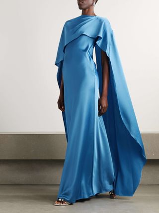 Izel Cape-Effect Satin Gown