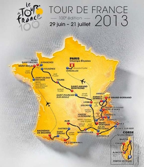 The 2013 Tour de France map