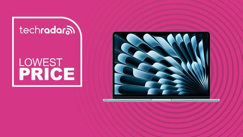 The MacBook Air M4 in front of a magenta background featuring the words &#039;Lowest price&#039;.