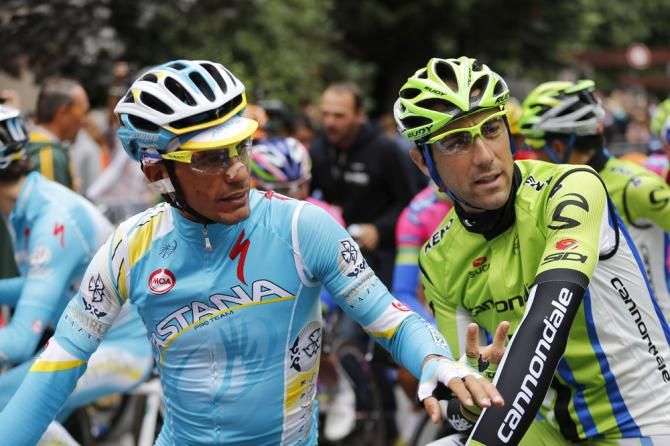 Italians Paolo Tiralongo (Astana) and Paolo Longo Borghini (Cannondale) on the start line