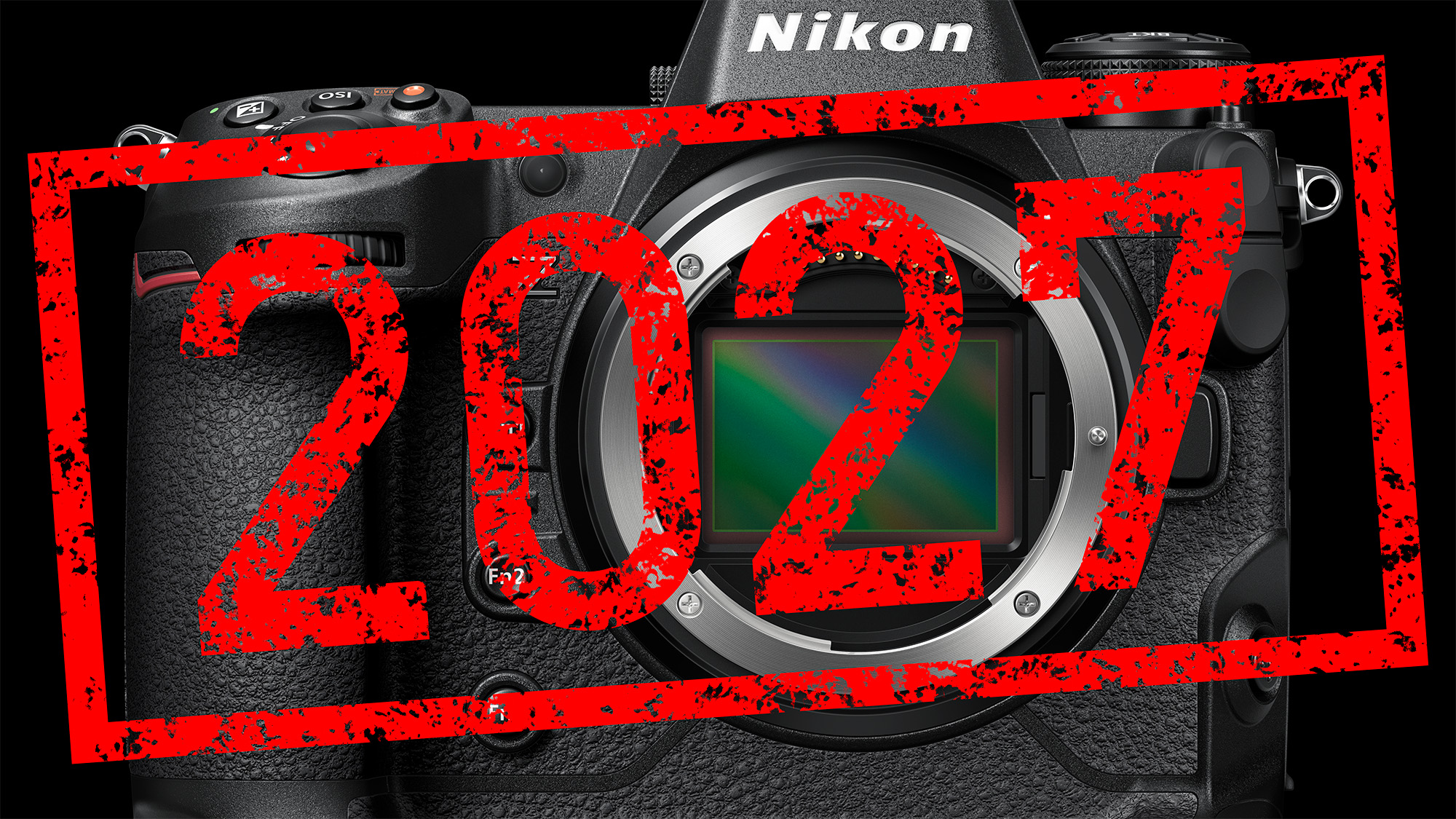 Nikon Z9 image in background with '2027' in stamped font in the foreground 