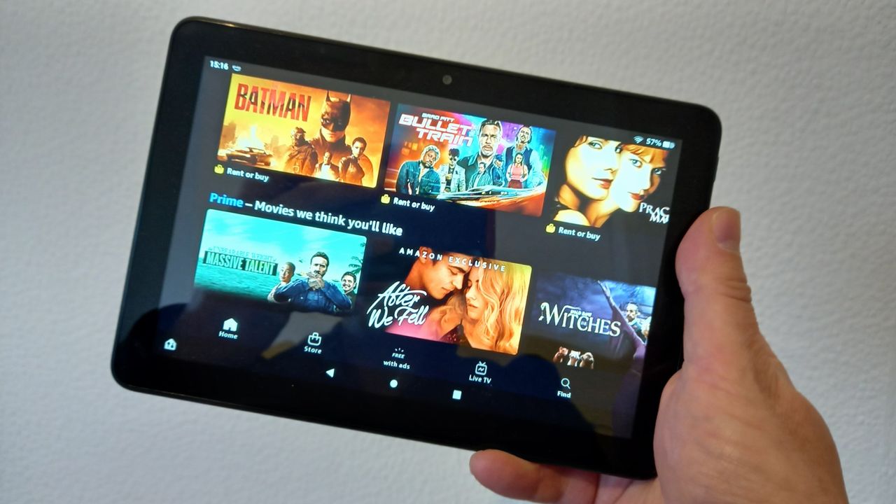 Amazon Fire HD 8 2022 review: holding tablet up against a wall