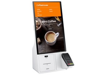 Samsung Kiosk may be installed on a countertop, stand, or, wall.