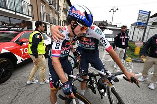 Primoz Roglic reacts after losing valuable time on stage 15 at the Giro d'Italia